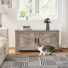 Homhedy cat litter box enclosure open-door setup enabling easy scooping and cleaning.