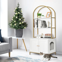 Homhedy enclosure side view shows top storage shelf for organized cat supplies