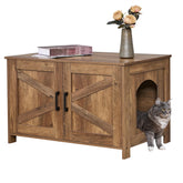 Homhedy cat litter enclosure front view with rustic walnut finish hides litter odor.