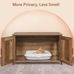 Homhedy cat litter enclosure side view demonstrates compact end-table style for living room.