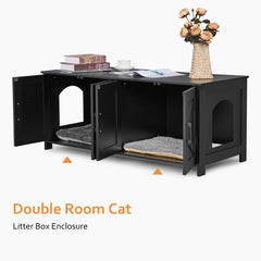Homhedy litter box enclosure double room for two cats, quiet privacy