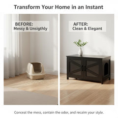 Homhedy litter box enclosure fits 31.5 by 19.7 by 19.7 inches.