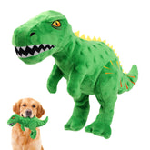 Homounter dinosaur plush toy in action for large dogs promoting durable play.