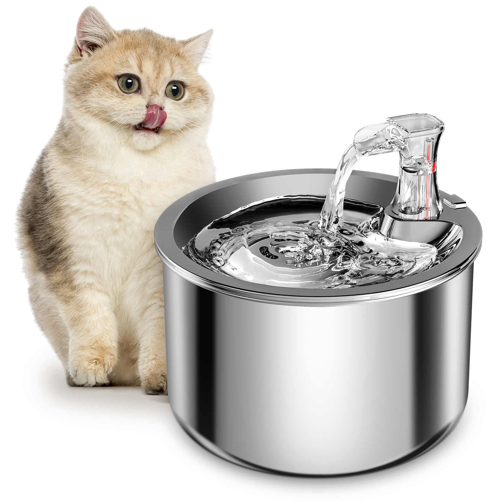 Homtyler cat water fountain top view shows compact stainless design for easy hydration.