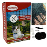 HOMYPOWER cat netting balcony setup shows secure fence and clear outdoor view.