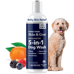 Honest Paws dog shampoo bottle pours for gentle cleansing