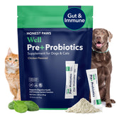 Honest Paws Probiotics packaging shows USA made canine digestive support