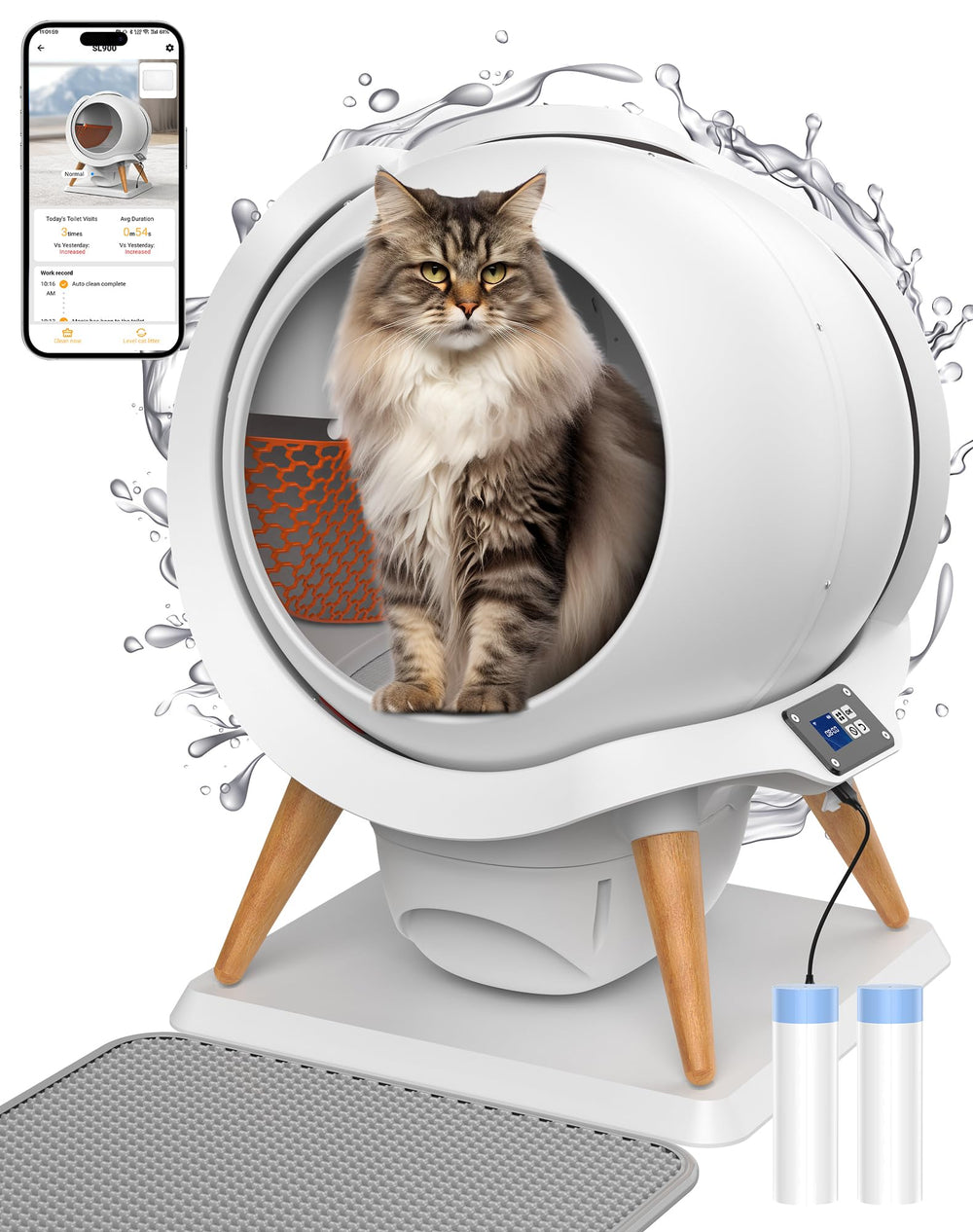 HoneyGuaridan litter box front view with IPX5 waterproof body for easy rinse.