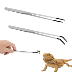 Hongliang 2-pack stainless steel reptile feeding tongs in 10 inch straight design for precise pickup.