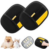 HONGYUNDA pet hair removal glove on a cat for easy grooming and hair pickup.