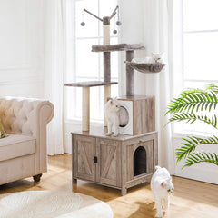 HOOBRO cat tree privacy-washroom highlights private litter area