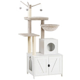 HOOBRO cat tree tower with litter box enclosure in white provides private litter space