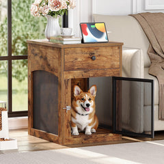 HOOBRO dog crate furniture drawer storage organizes toys and food neatly.