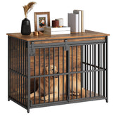 HOOBRO dog crate furniture front view with sliding door and secure latches