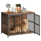 HOOBRO dog crate furniture front view with dual doors for easy access and secure containment.