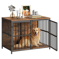 HOOBRO dog crate furniture front view with dual doors for easy access and secure containment.
