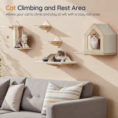 HOOBRO Wood Cat Wall Shelves two steps for climbing and exploration.