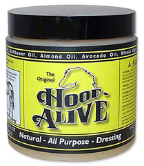 Hoof-Alive hoof dressing jar providing moisture and protection to living tissue.