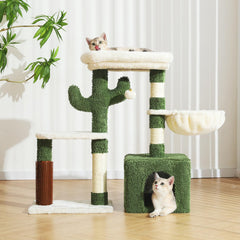 HOOPET cactus cat tree wide view highlights sisal posts for natural scratching and furniture protection.