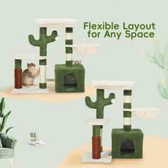 HOOPET cactus cat tree condo and plush perch offer a cozy nap spot for small cats.