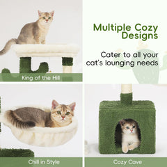 HOOPET cactus cat tree sisal posts demonstrate durable scratching surfaces for kitten play.