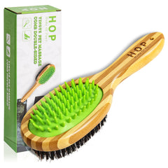HOP Home of Paws brush side view showing two-sided detangling and massage capabilities.