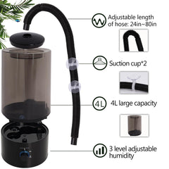Hoqqf extended-hose setup demonstrates flexible mist reach for terrarium layouts.