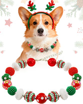 Hosiwei Christmas dog collar red green beads closeup for festive photos and daily wear