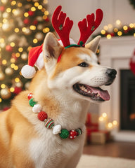 Hosiwei Christmas dog collar worn on a small to medium dog during a festive photo
