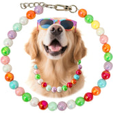 Hosiwei rainbow beaded dog collar with 16mm beads for colorful everyday wear.