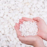 HOT SEAL 2.0 lb white aquarium gravel closeup, polished, chemical-free substrate for tanks.