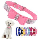 Hotlion Bow Tie Rhinestone Collar pink XS sparkles for stylish small dogs.