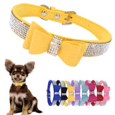 Hotlion bow tie rhinestone dog collar closeup showing sparkling crystals for small dogs