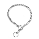 Hotlion choke collar dog metal closeup shows durable chrome plating for training.