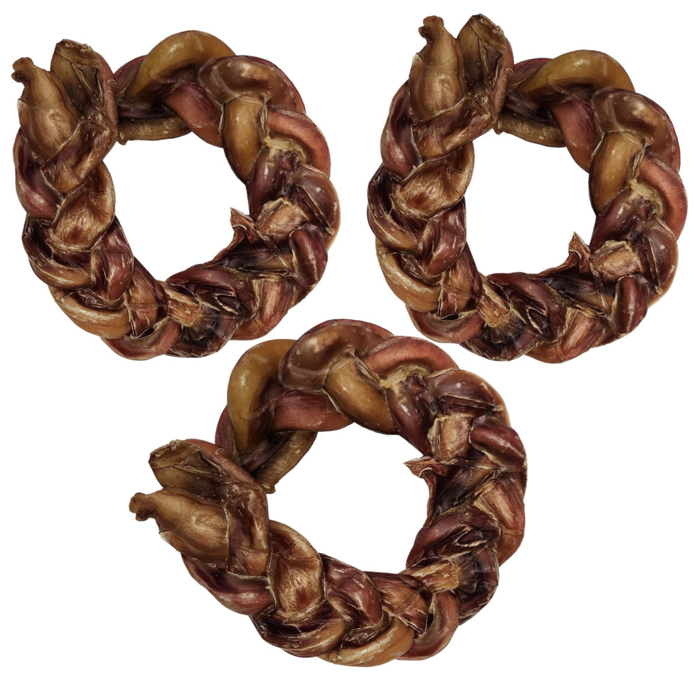 Hotspot Pets braided bully ring 3-pack for long-lasting chew sessions and canine satisfaction.