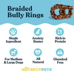 Hotspot Pets long twisted beef pizzle close-up highlights protein-rich natural chew.