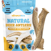 Hotspot Pets premium deer antlers seven inch two-pack ideal for long-lasting chews and dental maintenance.