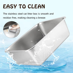 HOUSLUX cat litter box stainless steel rounded edges safety and comfort