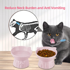 Hovico pink elevated bowls wide and shallow to reduce whisker contact