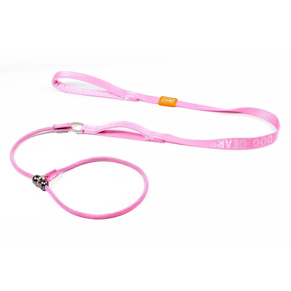HOWGO dog slip lead pink 5ft front view shows traffic handle for quick safety restraint.