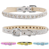 HOWWFALY pet bling collar medium silver front view highlights sparkling rhinestones for stylish pets