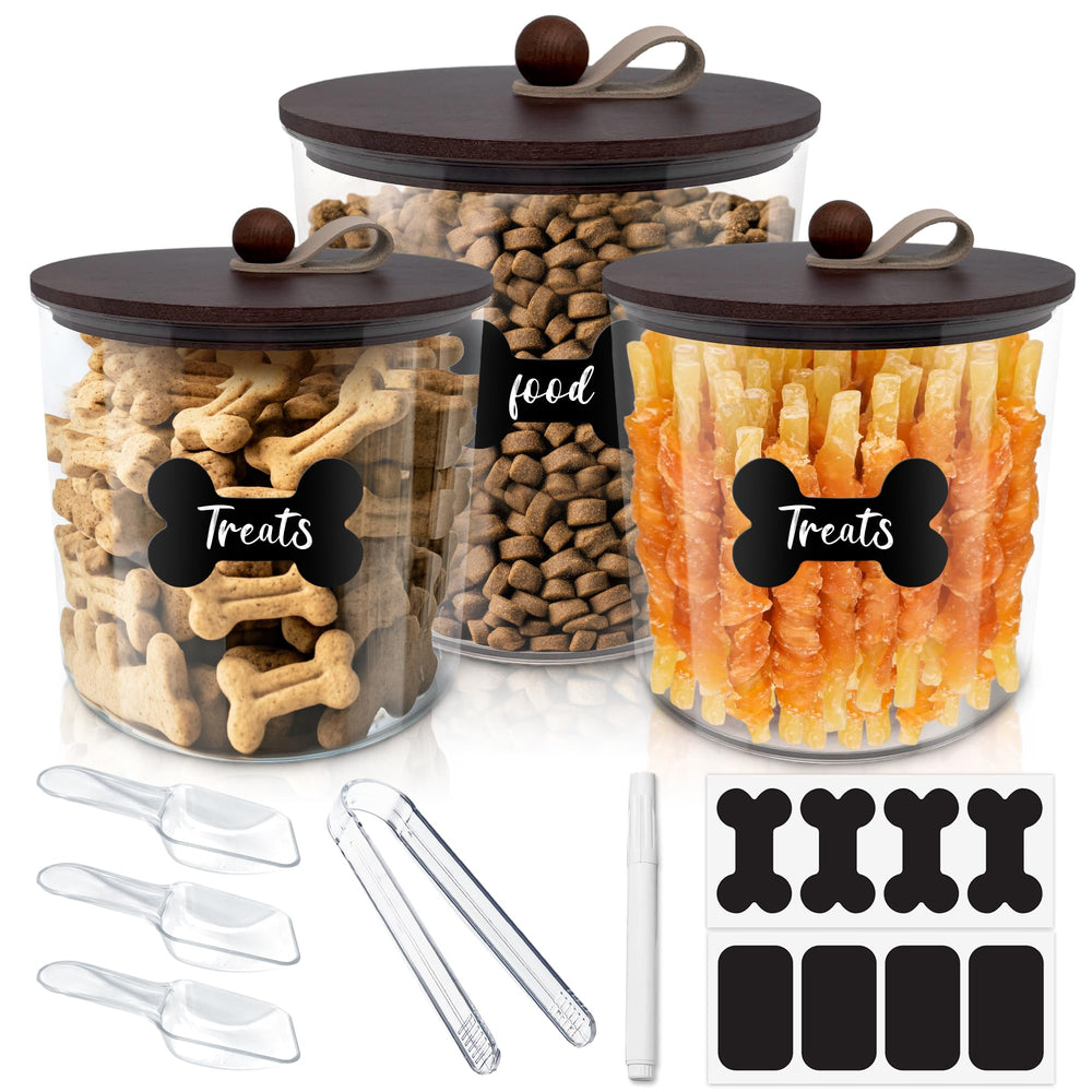 HOYTAMDAR airtight dog food container with wood lids keeps kibble fresh and organized.