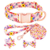HSIGIO dog collar leash set floral collar detail ideal for daily outdoor walks.