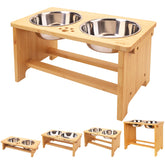 HTB Elevated Dog Bowls front view shows sturdy bamboo stand for comfortable meals.
