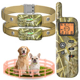 Htcuto wireless fence setup showing quick, wire-free boundary creation for two dogs during safe outdoor play