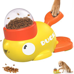 HUAYUANDA Duck Dog Feeder front view—slow-release treats for mindful meals.