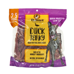 Hubert Premium Duck Jerky treats pack open; savory reward for training sessions
