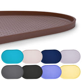 Hubulk brown 16x10 pet feeding mat with spill containment under bowls.