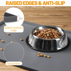 Hubulk dog feeding mat grey edge detail shows tall lip for containment.