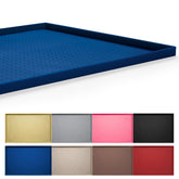 Hubulk dog feeding mat navy full view shows waterproof surface and raised lip.